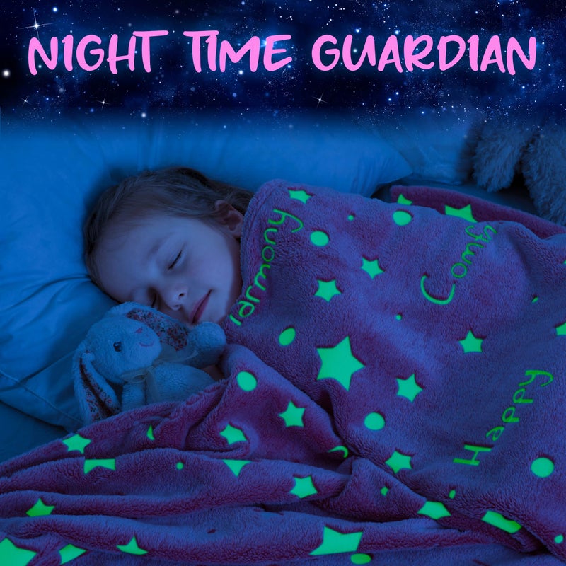 LIDERSTAR Glow in The Dark Throw Blanket, Super Soft Fuzzy Plush Fleece, Decorated with Stars and Words of Encouragement, Birthday Gift for Girls Kids Women Teens Grandkids Toddlers, Pink, 50" x 60" - Image 3